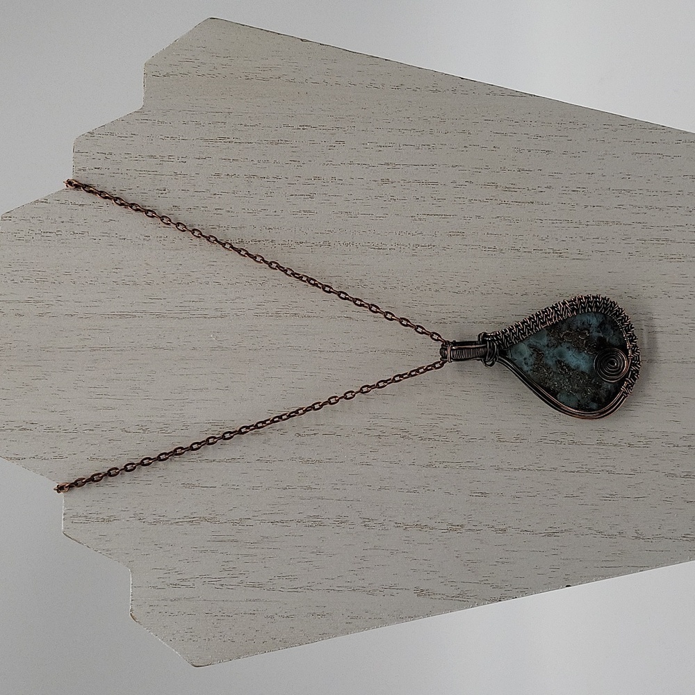 1260- Larimar Natural Stone Wire Wrapped Pendant Handmade NWT